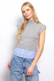 Central Park West Clothing Sutton Shirttail Turtleneck Sweater Style CP23-1061W in Grey; Shirt Tail Layered Sweater;central Park West Layered Sweater