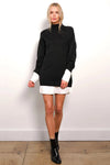 Central Park West Clothing Sutton Sweater Shirting Dress style CF23-3035S in Black;layered sweater dress;layered sweater shirt dress; 