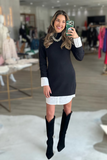 Central Park West Clothing Sutton Sweater Shirting Dress style CF23-3035S in Black;layered sweater dress;layered sweater shirt dress; 