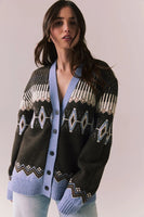 Chaser Brand Clothing Autumn Fairisle Cardigan Style CWA297-CHA8092-Esprso;Fall Cardigan; 