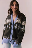 Chaser Brand Clothing Autumn Fairisle Cardigan Style CWA297-CHA8092-Esprso;Fall Cardigan; 