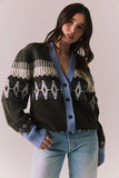 Chaser Brand Clothing Autumn Fairisle Cardigan Style CWA297-CHA8092-Esprso;Fall Cardigan; 