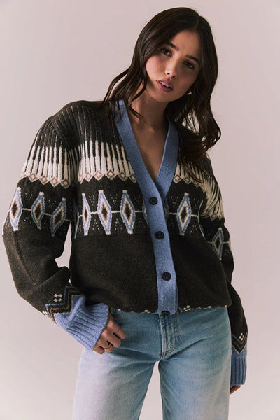 Chaser Brand Clothing Autumn Fairisle Cardigan Style CWA297-CHA8092-Esprso;Fall Cardigan; 