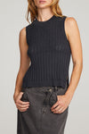 Chaser Brand Clothing Cody Licorice Tank Style CW9805-LICRCE in Licorice;Black Knit High Neck Tank Top;Black Knit Tank Top; 