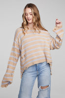 Chaser Brand Clothing Jax Fairfax Stripe Pullover style CW9803-FRFXSRP;Striped Distressed Sweater;Chaser Striped Distressed Sweater; 