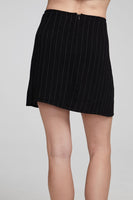 Chaser Kiss Beverly Pinstripe Mini Skirt - A versatile and timeless pinstriped skirt, perfect for transitioning from professional settings to evening outings. Tailored silhouette, classic design.  Style Number CW9758-BVLYPSTP