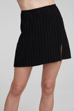 Chaser Kiss Beverly Pinstripe Mini Skirt - A versatile and timeless pinstriped skirt, perfect for transitioning from professional settings to evening outings. Tailored silhouette, classic design.  Style Number CW9758-BVLYPSTP