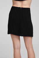 Chaser Kiss Beverly Pinstripe Mini Skirt - A versatile and timeless pinstriped skirt, perfect for transitioning from professional settings to evening outings. Tailored silhouette, classic design.  Style Number CW9758-BVLYPSTP