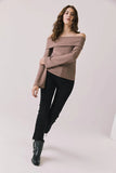 Chaser Brand Clothing Pixie Deep Taupe Long Sleeve Style CWA697-DPTP in Deep Taupe; Ribbed Off the shoulder Fold-over Fall Top; 