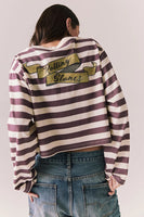 Chaser Brand Clothing The Rolling Stones Rugby Stones Logo Long Sleeve – Striped Crop Pullover Style CW9260-RST089-RugbyStp;Rugby Rolling Stones Top; 