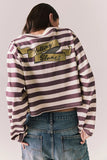 Chaser Brand Clothing The Rolling Stones Rugby Stones Logo Long Sleeve – Striped Crop Pullover Style CW9260-RST089-RugbyStp;Rugby Rolling Stones Top; 