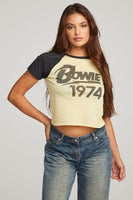 Chaser Brand David Bowie 1974 Tee Style CWA061-DVB173-LEMERG in Lemon WIth Grey;David Bowie Band Tee;David Bowie Raglan Tee;Chaser Brand Graphics; 