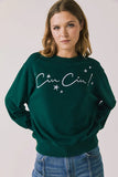 Chaser Clothing Cin Cin Long Sleeve Pullover Top Style CW9388-CHA8144 in Pine Green; Green Holiday Fleece Pull-over