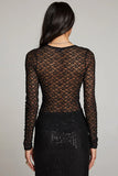 Chaser Clothing Kevin Licorice Long Sleeve – Sheer Lace Knit Top Style CWA256-LICRCE in Black, Sheer Black Lace Top, Night Out Top, Sheer Layering Top