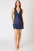 Cotton Candy LA Clothing Satin Bias Polka Dot Mini Dress Style CD-12987-1 in Navy White; 