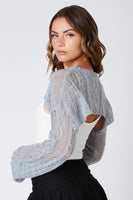 Cotton Candy LA Crochet Flare Sleeve Bolero Sweater Style CS-12673 in Slate Blue;Cotton Candy LA Bolero; 