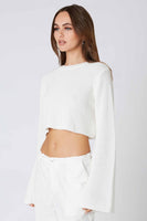 Cotton Candy LA Cropped Flare Sleeve Sweater Style CS-12546 in both white and Natural;Long Flare Sleeve Sweater;Crpped Flare Sleeve Sweater