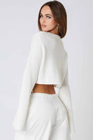 Cotton Candy LA Cropped Flare Sleeve Sweater Style CS-12546 in both white and Natural;Long Flare Sleeve Sweater;Crpped Flare Sleeve Sweater