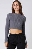 Cotton Candy LA Cropped Wide Rib Crew Neck Sweater STyle CS-12547 in Pewter;cropped ribbed sweater;grey cropped sweater