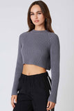 Cotton Candy LA Cropped Wide Rib Crew Neck Sweater STyle CS-12547 in Pewter;cropped ribbed sweater;grey cropped sweater