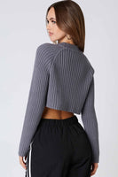 Cotton Candy LA Cropped Wide Rib Crew Neck Sweater STyle CS-12547 in Pewter;cropped ribbed sweater;grey cropped sweater