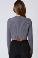 Cotton Candy LA Cropped Wide Rib Crew Neck Sweater STyle CS-12547 in Pewter;cropped ribbed sweater;grey cropped sweater