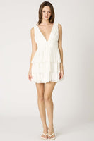 Cotton Candy LA Double V-Neck Tiered Mini Dress Style CD13546 in White; Flirty Mini Dress; Graduation Dress