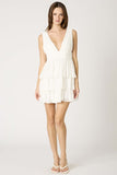 Cotton Candy LA Double V-Neck Tiered Mini Dress Style CD13546 in White; Flirty Mini Dress; Graduation Dress
