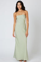 Cotton Candy LA Tie Back Strapless Bias Maxi Dress Style CD-12504 in Sage Green;Tie Back Dress;Fall Event Dress;Sexy Strapless Dress
