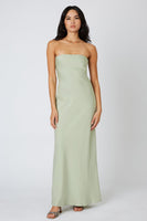 Cotton Candy LA Tie Back Strapless Bias Maxi Dress Style CD-12504 in Sage Green;Tie Back Dress;Fall Event Dress;Sexy Strapless Dress