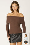 Folded Muse – Ribbed Knit Off-the-Shoulder Sweater