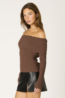 Folded Muse sweater, ribbed knit sweater, off-the-shoulder sweater, fold-over neckline, cozy fall sweater, boutique chic sweater, women’s contemporary fashion, layering sweater, stylish knitwear, relaxed fit sweater.