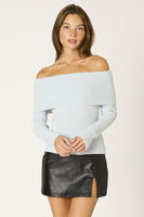 Folded Muse sweater, ribbed knit sweater, off-the-shoulder sweater, fold-over neckline, cozy fall sweater, boutique chic sweater, women’s contemporary fashion, layering sweater, stylish knitwear, relaxed fit sweater.