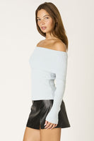 Folded Muse sweater, ribbed knit sweater, off-the-shoulder sweater, fold-over neckline, cozy fall sweater, boutique chic sweater, women’s contemporary fashion, layering sweater, stylish knitwear, relaxed fit sweater.