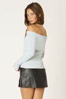 Folded Muse sweater, ribbed knit sweater, off-the-shoulder sweater, fold-over neckline, cozy fall sweater, boutique chic sweater, women’s contemporary fashion, layering sweater, stylish knitwear, relaxed fit sweater.