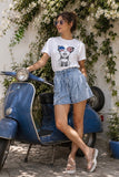 Cpress Studio Miss America Mushie Tee Style 2WTMISSA-WW  in Worn White.  Women's 100% Cotton USA Flag Reflection Sunglasses Graphic Tee