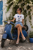Cpress Studio Miss America Mushie Tee Style 2WTMISSA-WW  in Worn White.  Women's 100% Cotton USA Flag Reflection Sunglasses Graphic Tee
