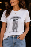 Cpress Studios SHADE MUSHIE TEE in worn white; Women's 100% Cotton Shade Umbrella edgy summer Graphic Tee. CPRESS Studios Original Art Graphic Tee