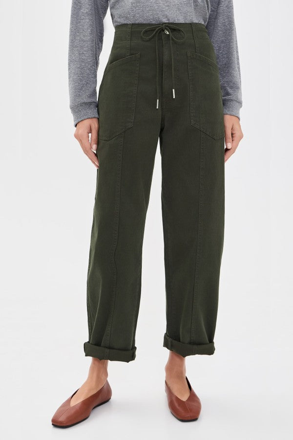 Villa Drawstring Barrel Pant in Fern