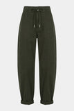 Daze Denim Villa Drawstring Barrel Pant Style D00116042B3 in Fern; Green Drawstring Waist, Utility Pocket, slight barrel leg pant