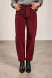 Daze Denim Westward Barrel Cord Pant Style D00017250XE in Merlot; Merlot Red Tapered Ankle, Barrel Leg, Corduroy Pant.