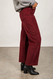 Daze Denim Westward Barrel Cord Pant Style D00017250XE in Merlot; Merlot Red Tapered Ankle, Barrel Leg, Corduroy Pant.