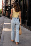 Daze Denim Pleaser High Rise Wide Ankle style D00017181ZZ in Detour. Light wash, stretch denim, relaxed fit, cropped raw hem, spring summer denim jeans