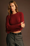 Deluc Clothing Buddleia Sweater Style 9206D in Malbec;bell sleeve wide rib fall sweater; 