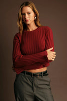 Deluc Clothing Buddleia Sweater Style 9206D in Malbec;bell sleeve wide rib fall sweater; 
