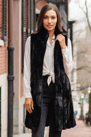 Donna Slayers Fabulous Furs Stroller Vest Style 14425-BLAKMINK in Black Mink;Faux Fur Vest; Knee length imitation fur vest 