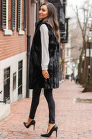 Donna Slayers Fabulous Furs Stroller Vest Style 14425-BLAKMINK in Black Mink;Faux Fur Vest; Knee length imitation fur vest 