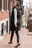 Donna Slayers Fabulous Furs Stroller Vest Style 14425-BLAKMINK in Black Mink;Faux Fur Vest; Knee length imitation fur vest 