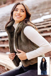 Donna Slayers Fabulous Furs Le Mink Zip Vest Style 14790 in both Olive Green and Black;Short Faux Fur Vest;Zip Front Short Faux Fur VEst;Donna Slayers Fabulous Furs short zip front vest; 