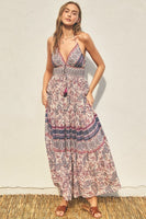 Dress Forum Clothing Border print maxi dress STyle FD10268-P377 in Indigo Berry; 